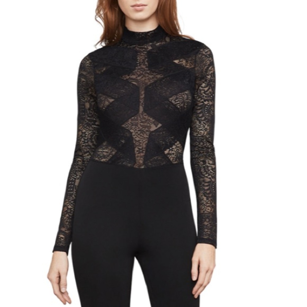 Black lace BCBGmaxazria bodysuit.